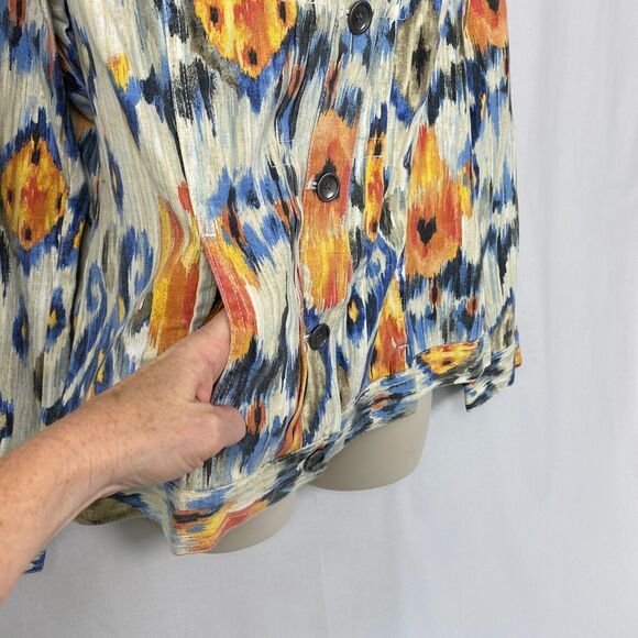 Chicos Jacket 2 Linen Blend Southwestern Aztec Trucker Art to Wear Colorful M L - Picture 3 of 14